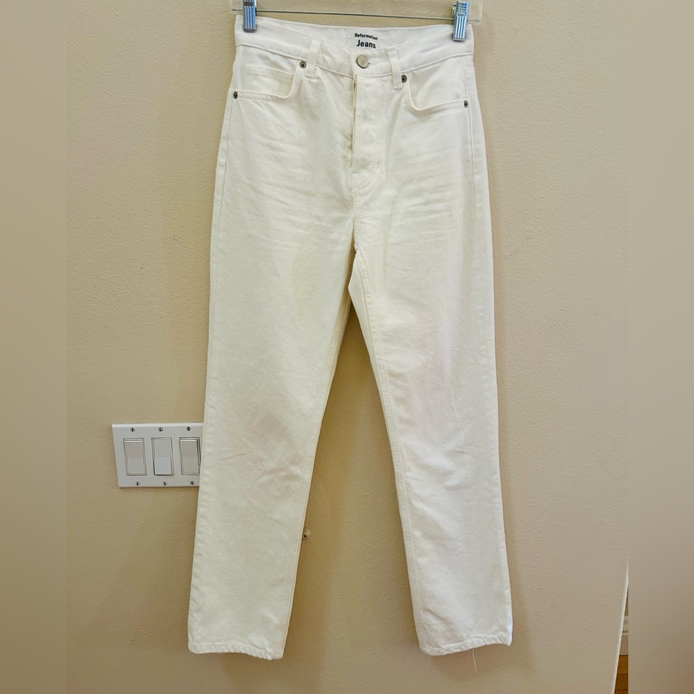 Reformation Jeans Cynthia High Rise Straight Jean 25 Vintage White Denim - Picture 2 of 6